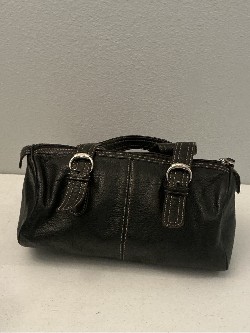 Tignanello Black Leather Satchel with White Contrast Stitching - Picture 2 of 6